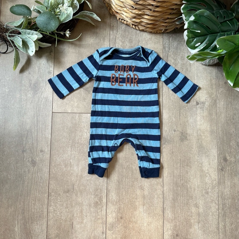 Carter’s Blue Striped Baby Bear Long Sleeve Romper One Piece Size Newborn - Picture 12 of 13